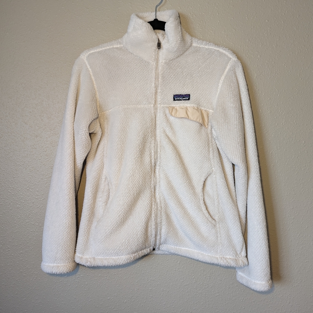 Patagonia Womens Size Small Full Zip Fleece Cream White Jacket Soft Fur